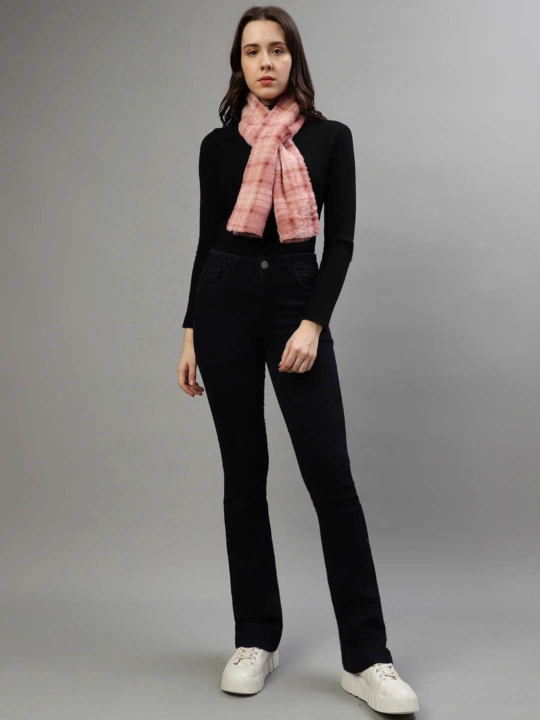 Iconic Women Pink Checked Muffler - Image 3