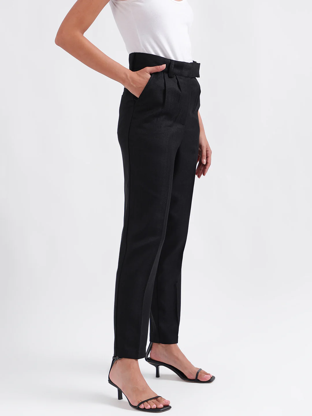 Iconic Women Black Solid Regular Fit Trouser - Image 3