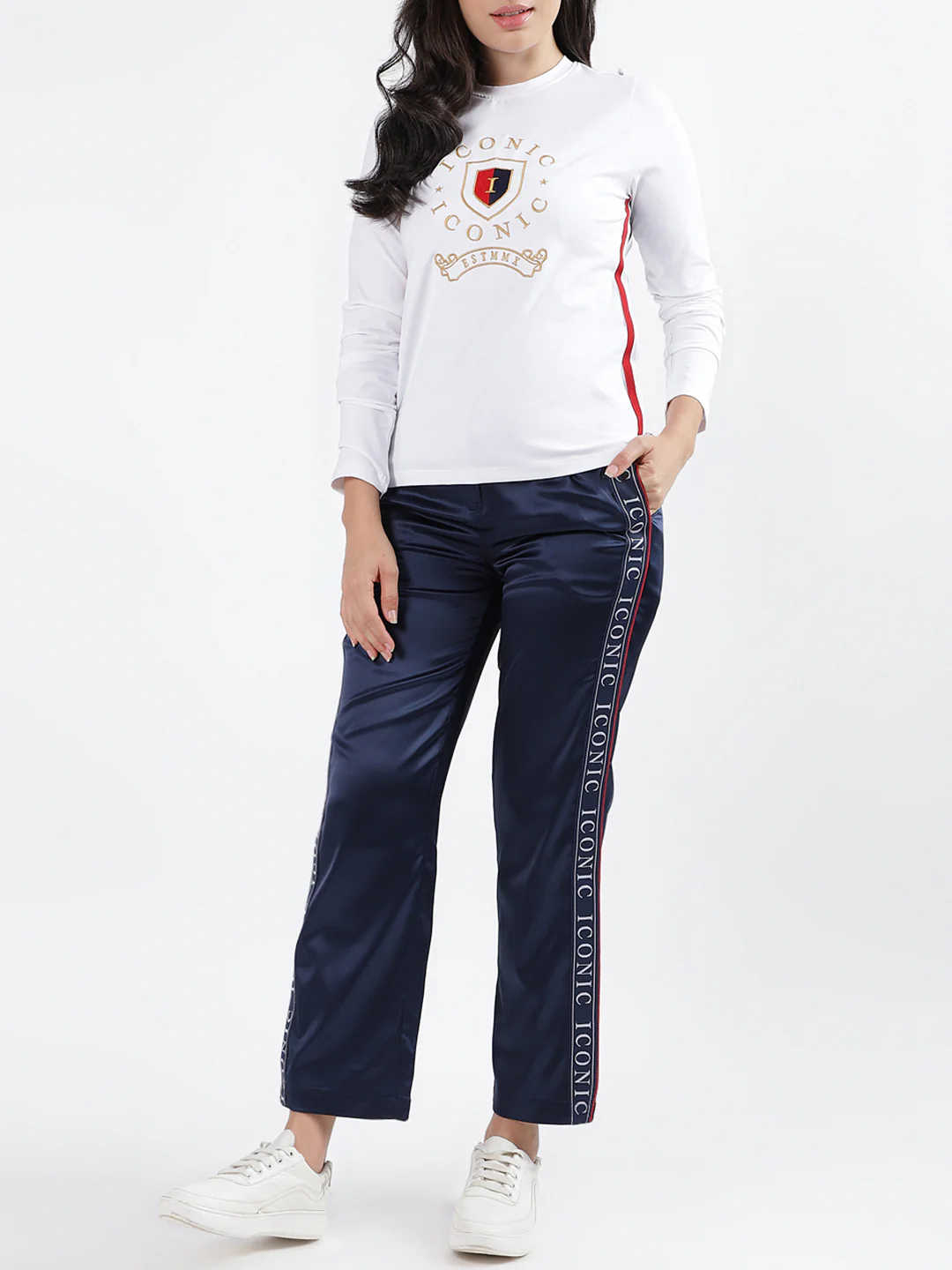 Iconic Women Navy Blue Solid Regular Fit Trouser - Image 4