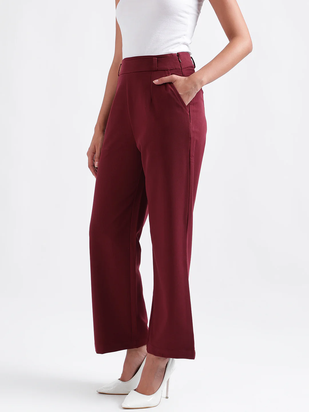 Iconic Women Maroon Solid Regular Fit Trouser - Image 2