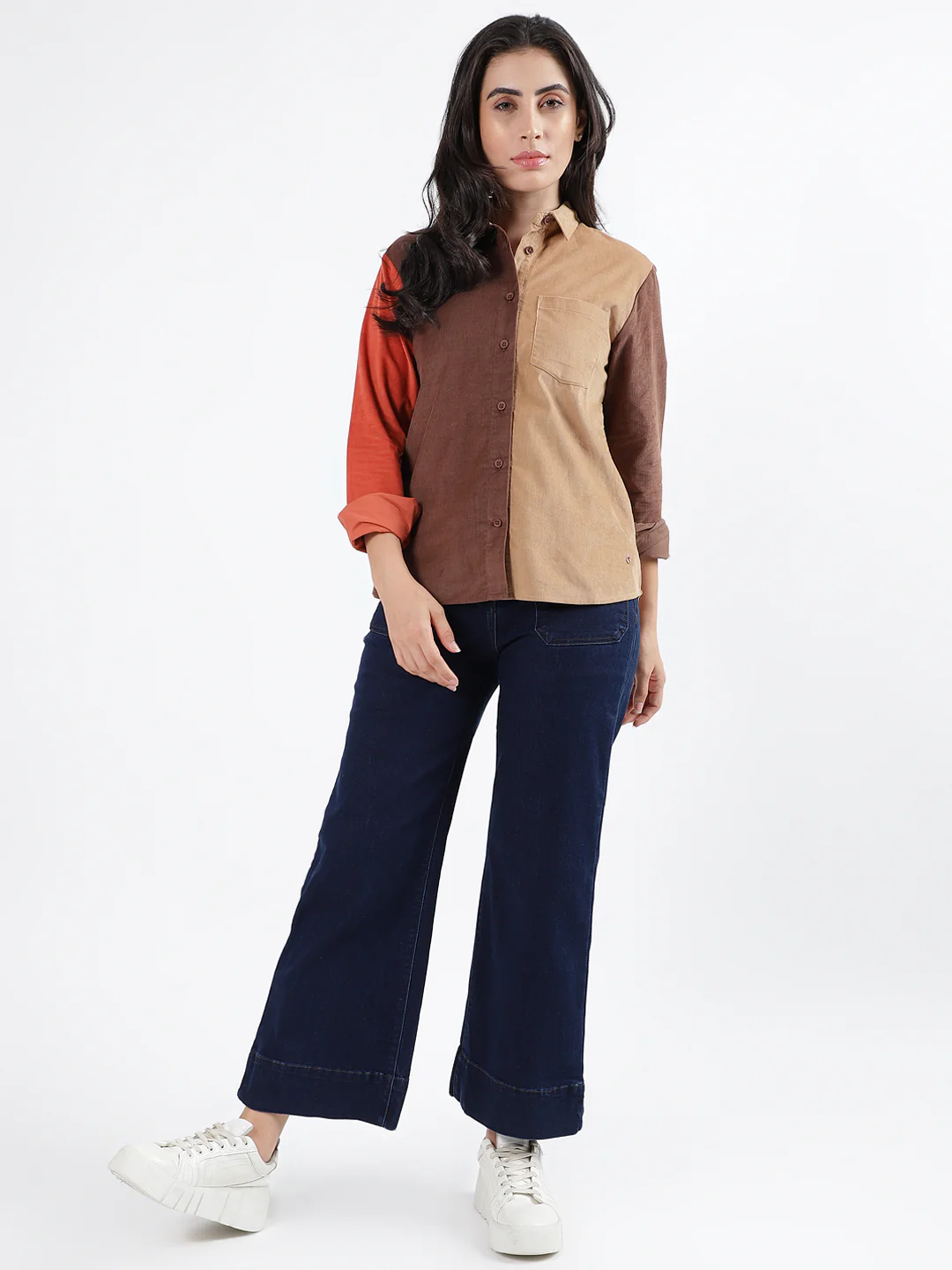 Iconic Women Multicolor Colorblocked Spread Collar Full Sleeves Shirt - Image 4