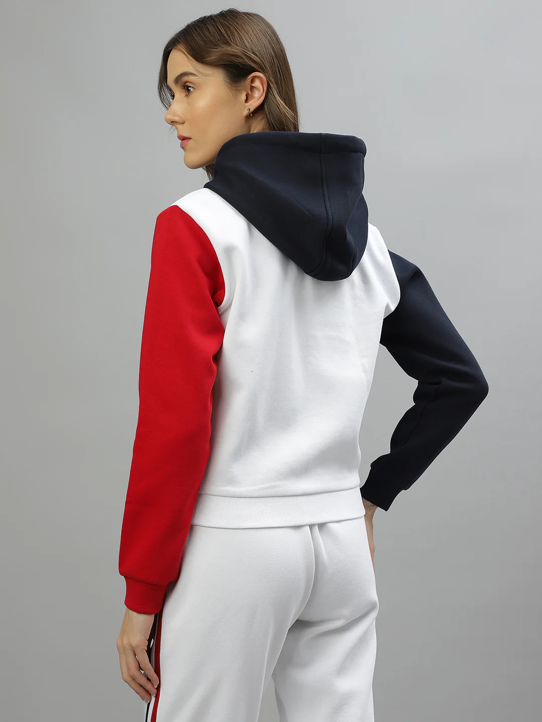Iconic Women Colour Blocked Hooded Full Sleeves Sweatshirt - Image 4