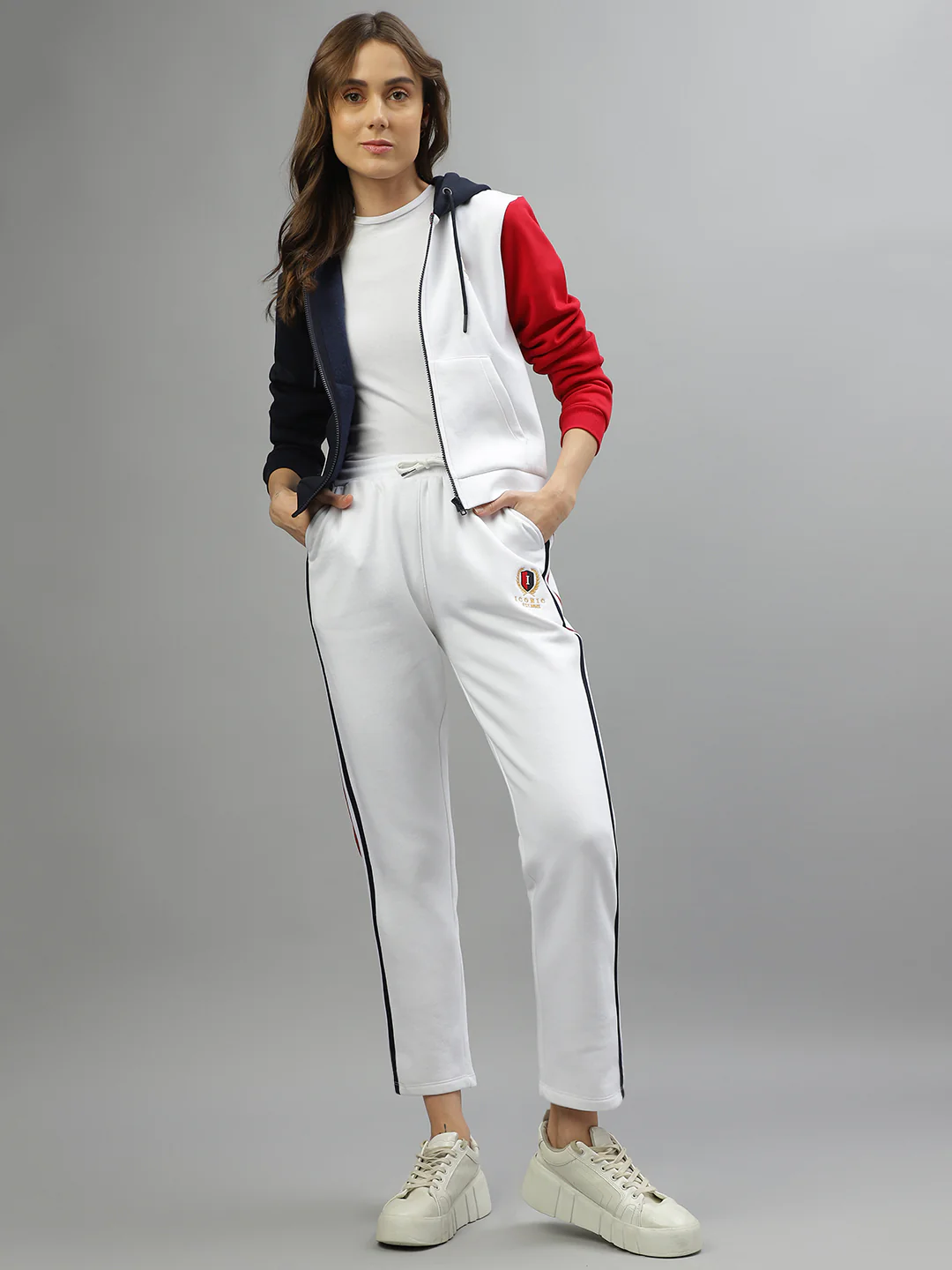 Iconic Women Multicolor Colorblocked Hooded Full Sleeves Jacket - Image 5