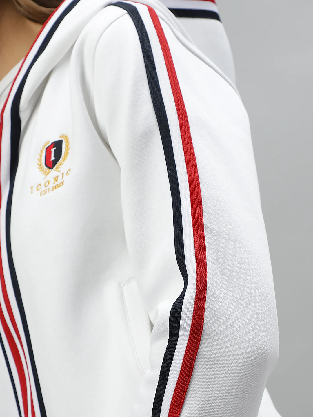 Iconic Women White Solid Hooded Full Sleeves Jacket - Image 7