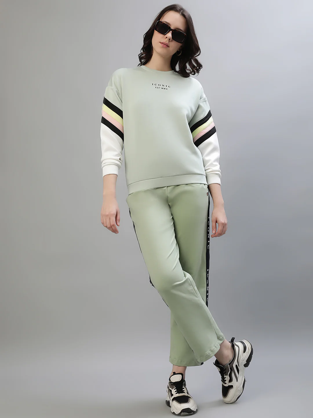 Iconic Women Mint Color Blocked Round Neck Sweatshirt - Image 5