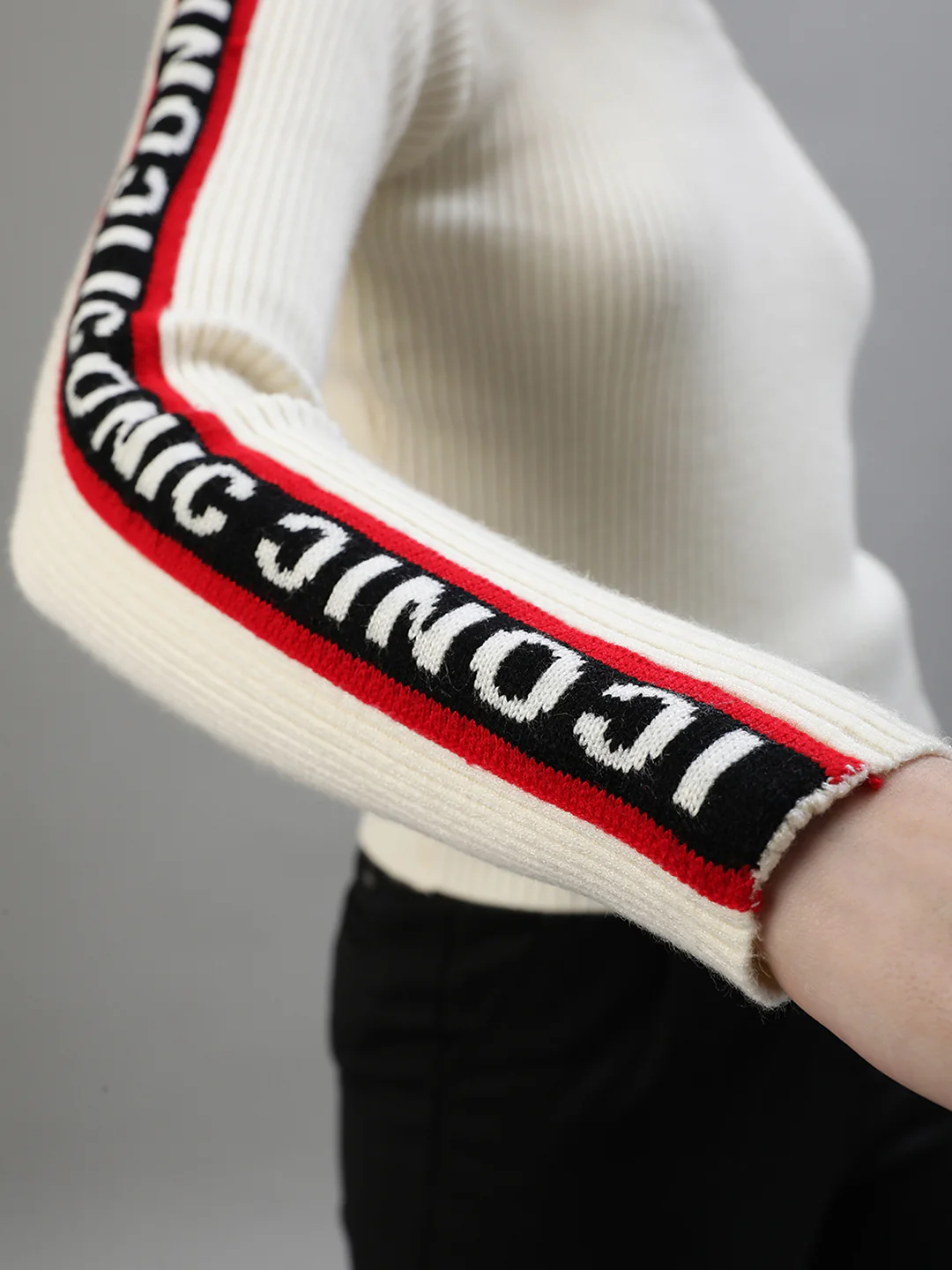 Iconic Women Cream Solid Turtle Neck Full Sleeves Sweater - Image 6