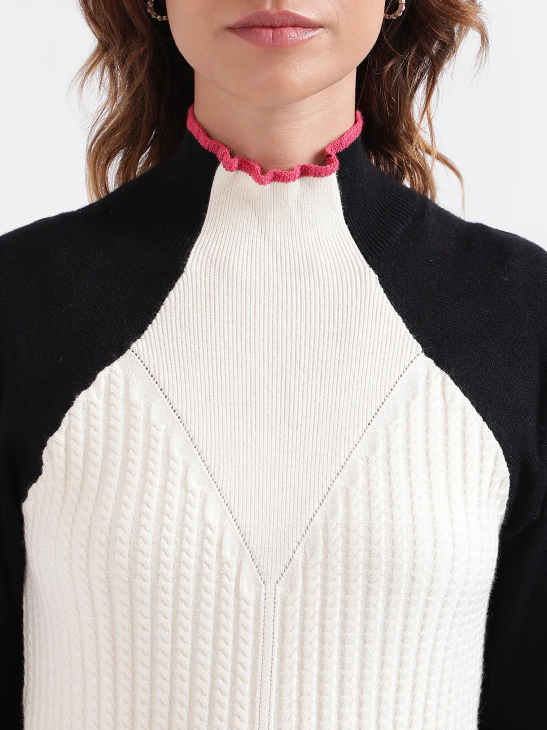 Iconic Women Colour blocked Full Sleeves High Neck Sweater - Image 6