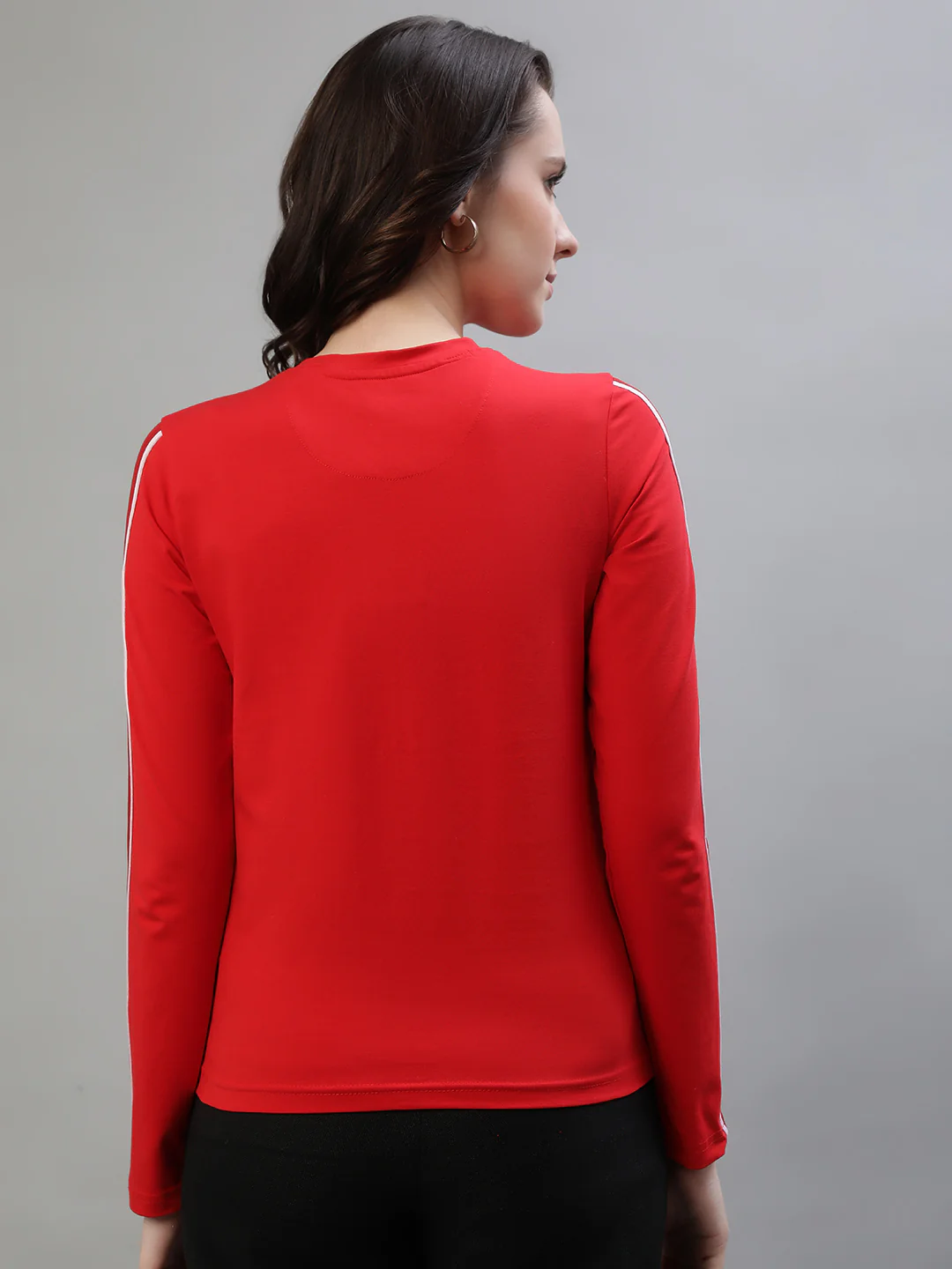 Iconic Women Red Solid Round Neck Full Sleeves Tshirt - Image 4