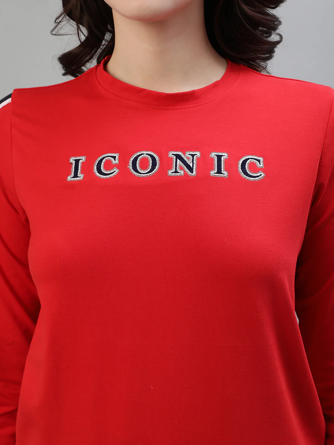 Iconic Women Red Solid Round Neck Full Sleeves Tshirt - Image 7