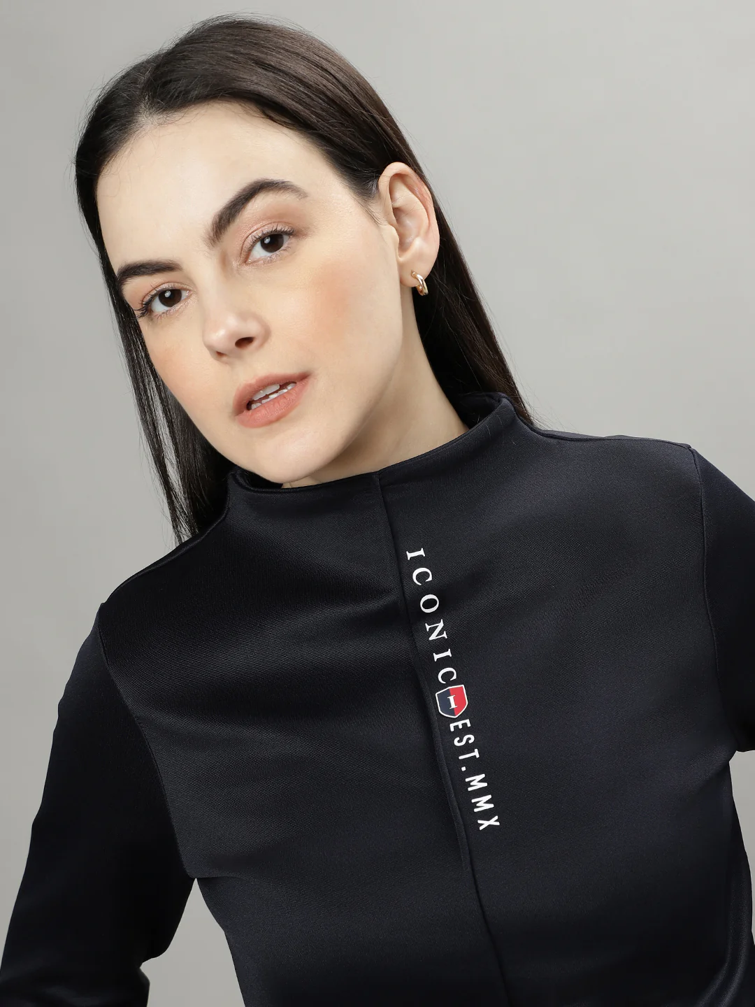 Iconic Black Fashion High Neck Regular Fit Tshirt - Image 6