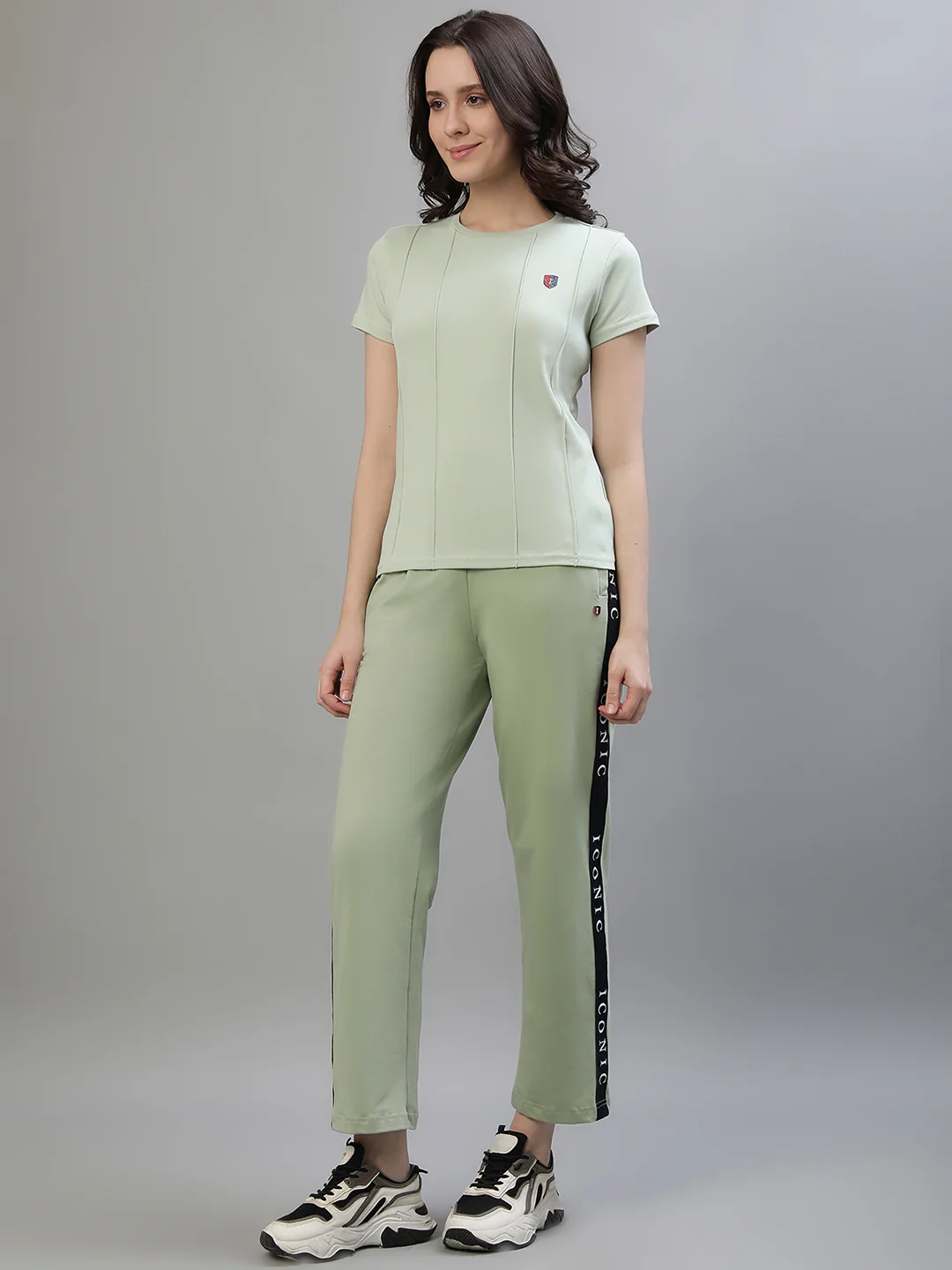 Iconic Women Green Solid Round Neck Short Sleeves Tshirt - Image 7