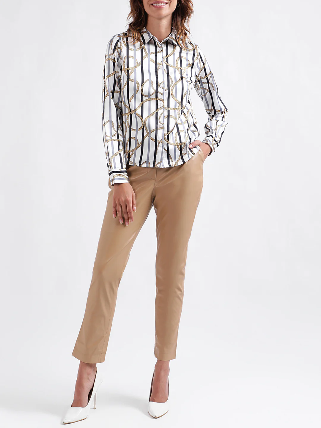 Iconic Women Printed Full Sleeves Collar Top - Image 4