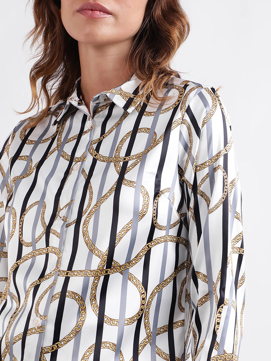 Iconic Women Printed Full Sleeves Collar Top - Image 5