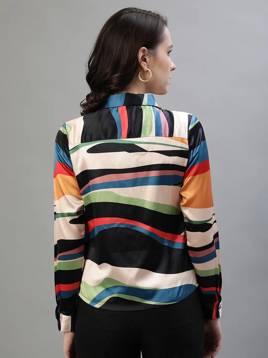 Iconic Women Multicolor Printed Spread Collar Full Sleeves Shirt - Image 8