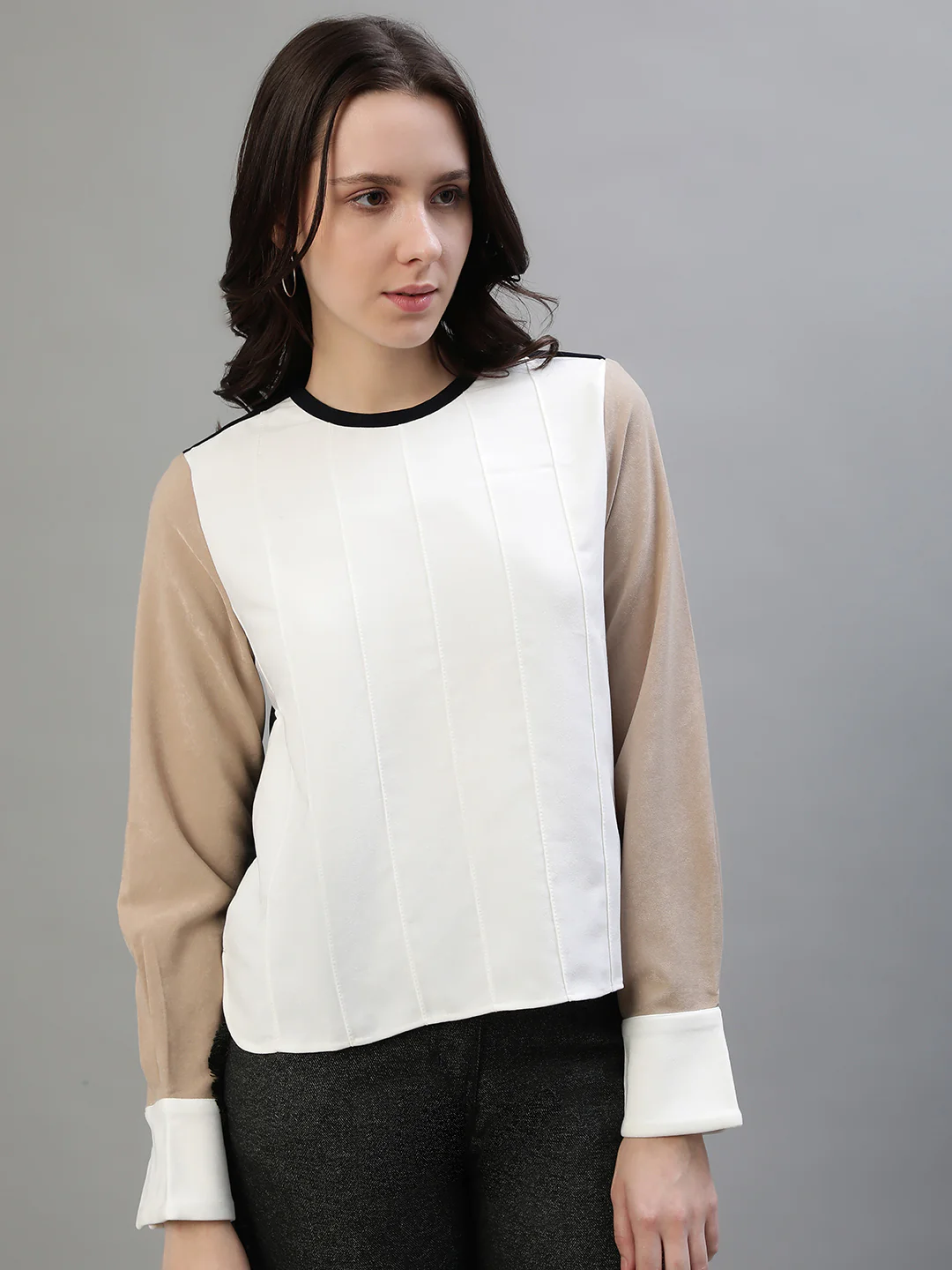 Iconic Women Multi Color Blocked Round Neck Top - Image 2