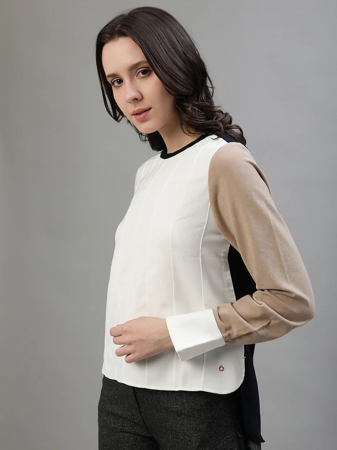 Iconic Women Multi Color Blocked Round Neck Top - Image 3