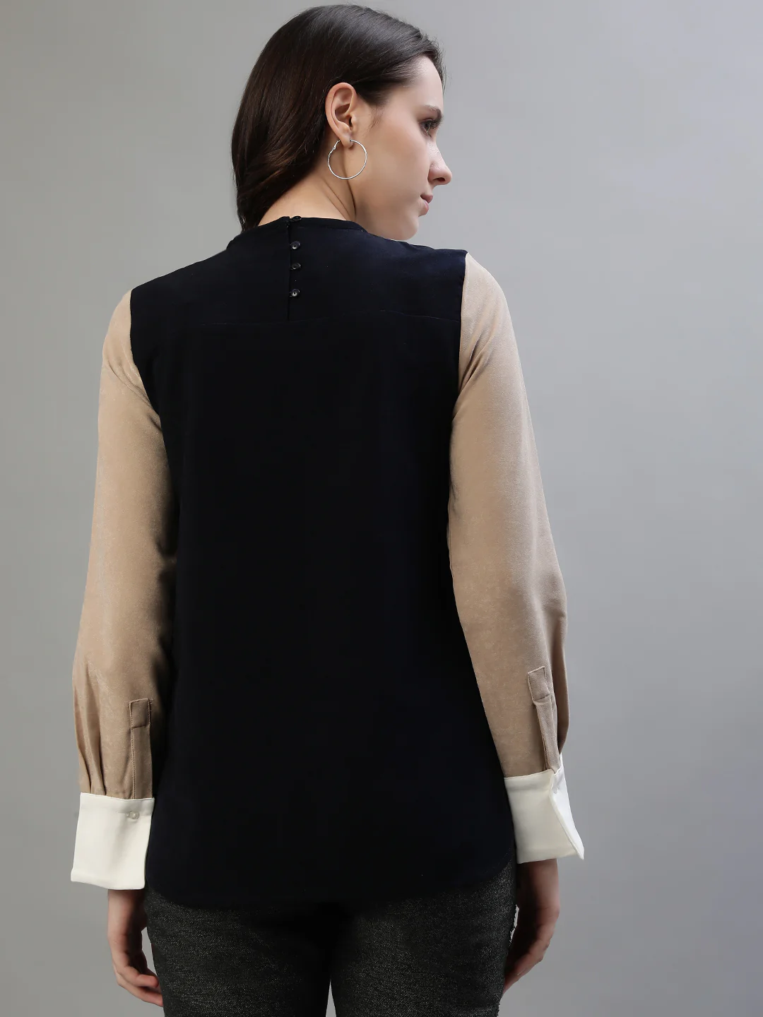 Iconic Women Multi Color Blocked Round Neck Top - Image 4