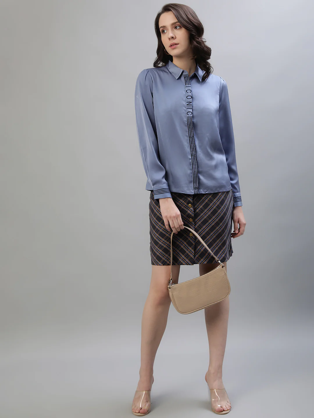Iconic Women Blue Solid Spread Collar Full Sleeves Shirt - Image 5