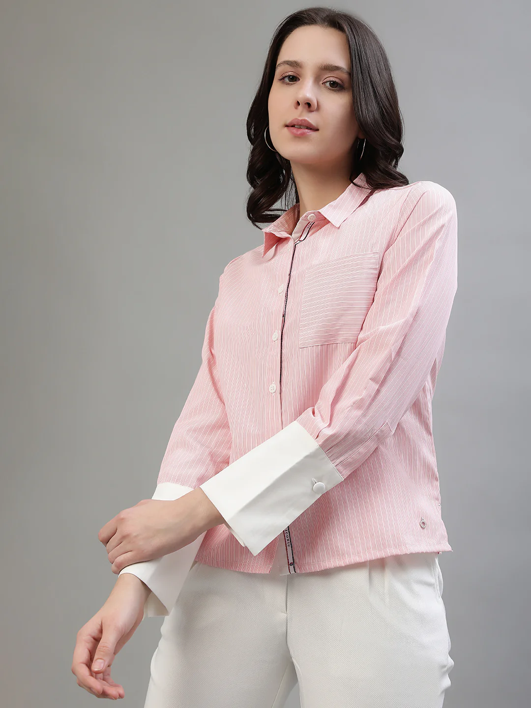 Iconic Women Pink Color Blocked Round Neck Top - Image 3