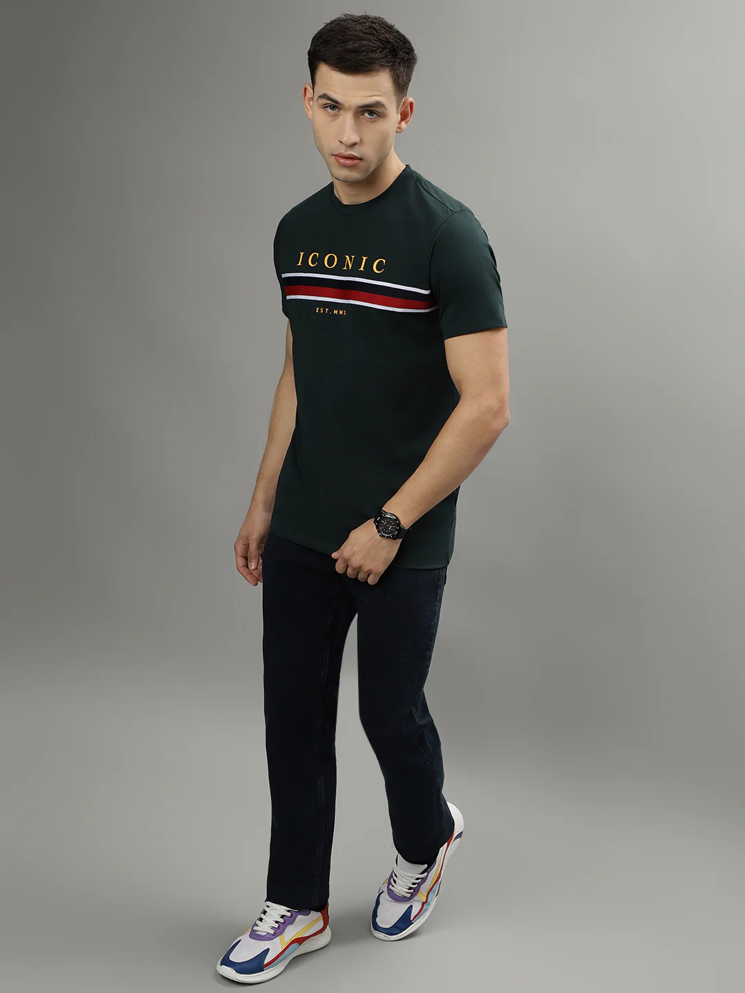 Iconic Men Blue Solid Mid-Rise Slim Fit Jeans - Image 4
