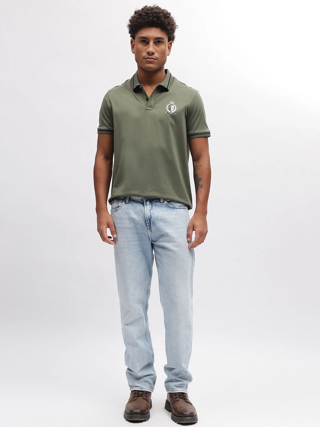 Iconic Men Olive Solid Polo Collar Short Sleeves Tshirt - Image 5