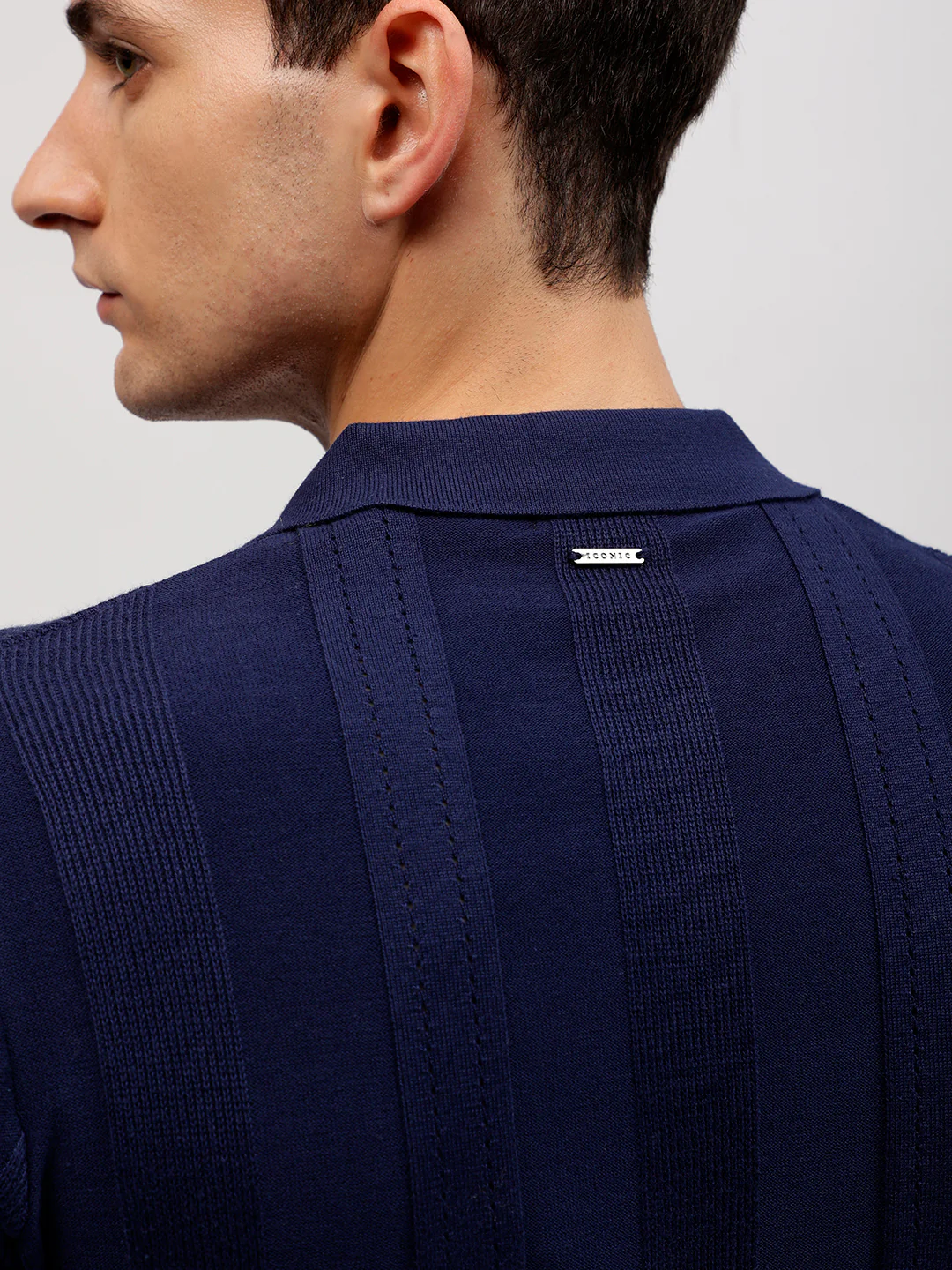 Iconic Men Navy Blue Solid Polo Collar Short Sleeves Tshirt - Image 6