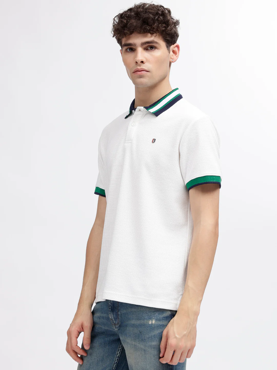 Iconic Men White Solid Polo Collar Short Sleeves Tshirt - Image 3