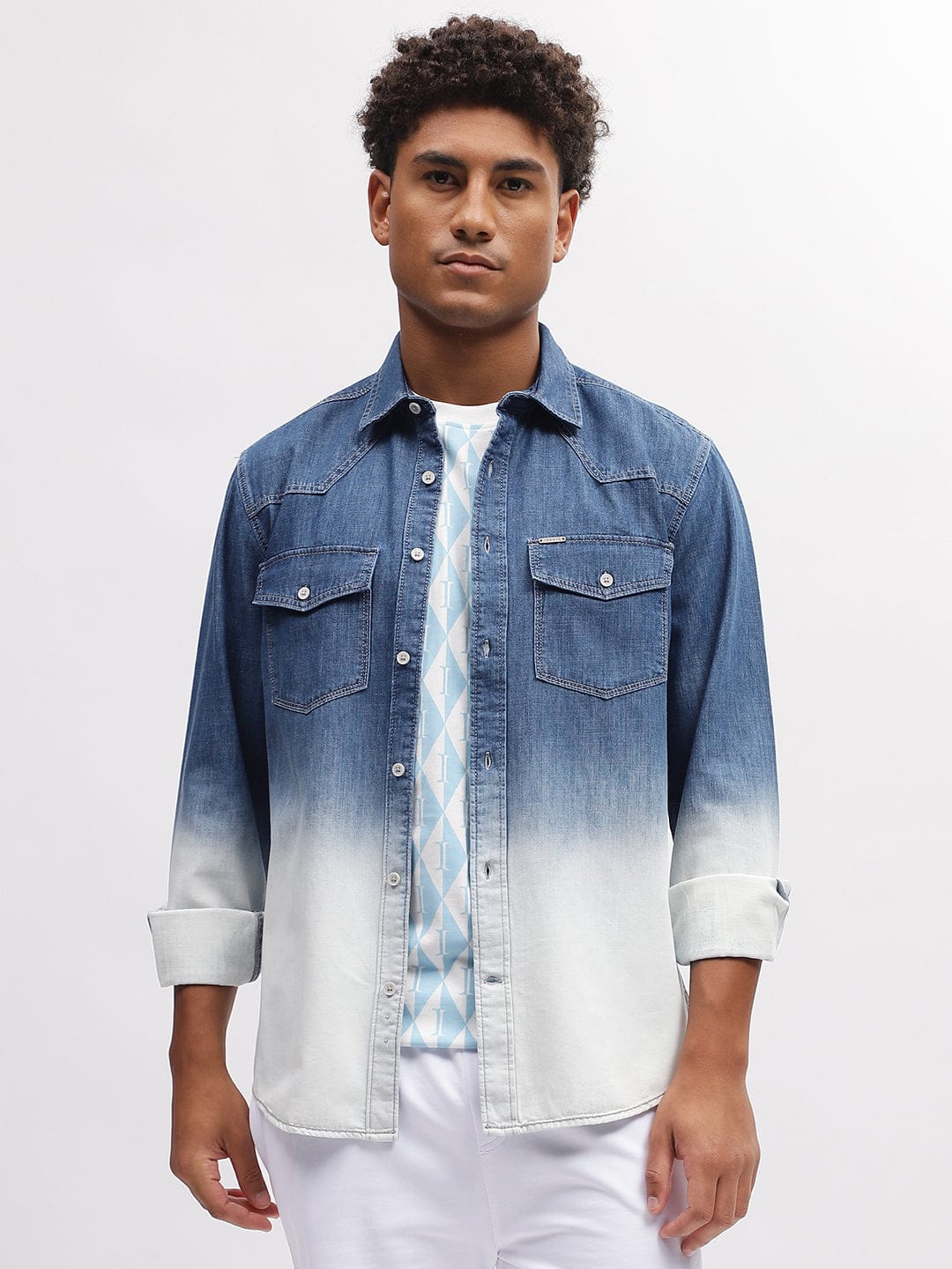 Iconic Men Blue Shirt Collar Shirt