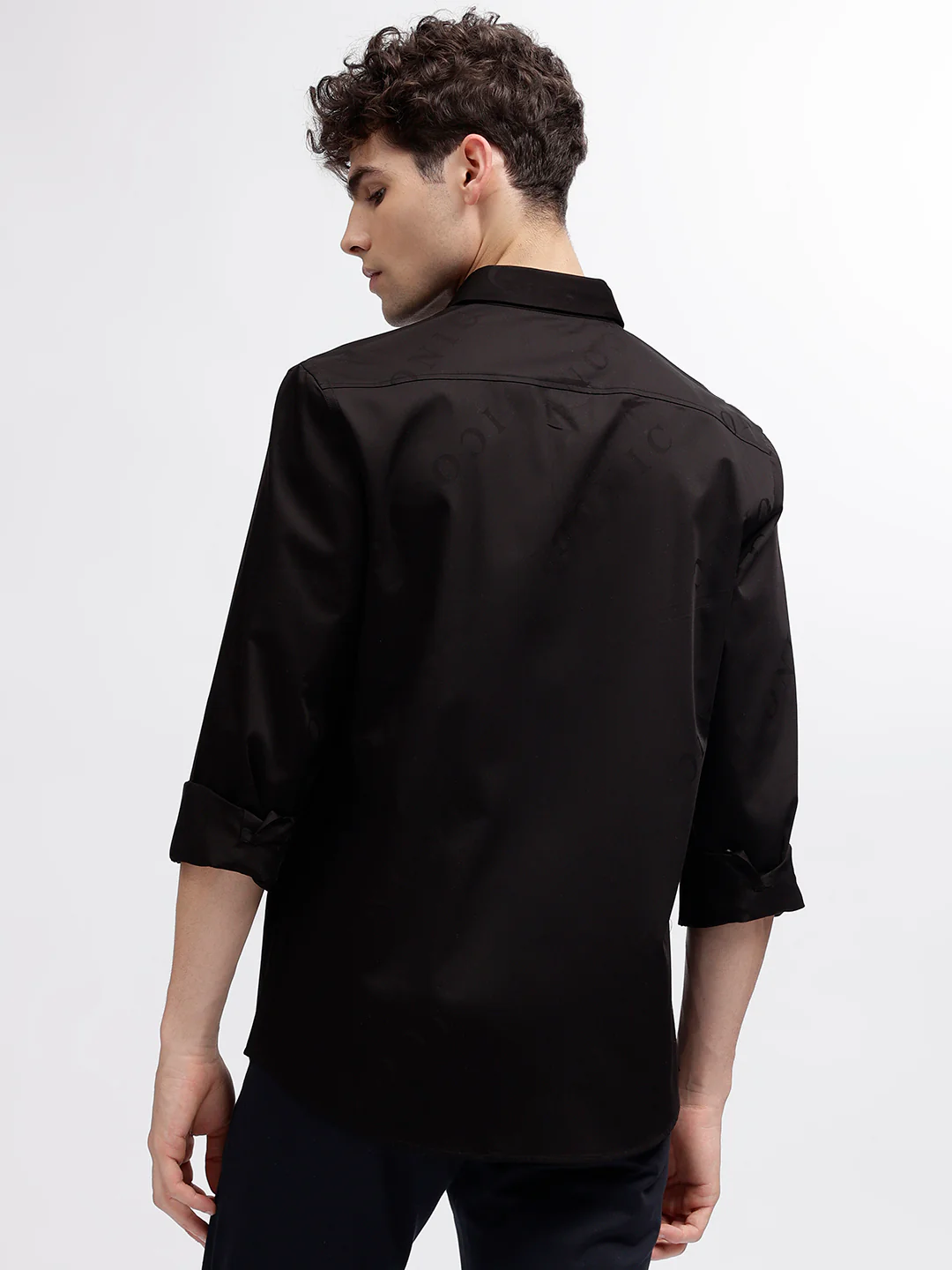 Iconic Men Black Printed Spread Collar Full Sleeves Shirt - Image 3