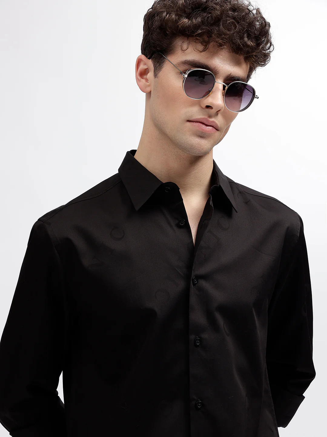 Iconic Men Black Printed Spread Collar Full Sleeves Shirt - Image 5