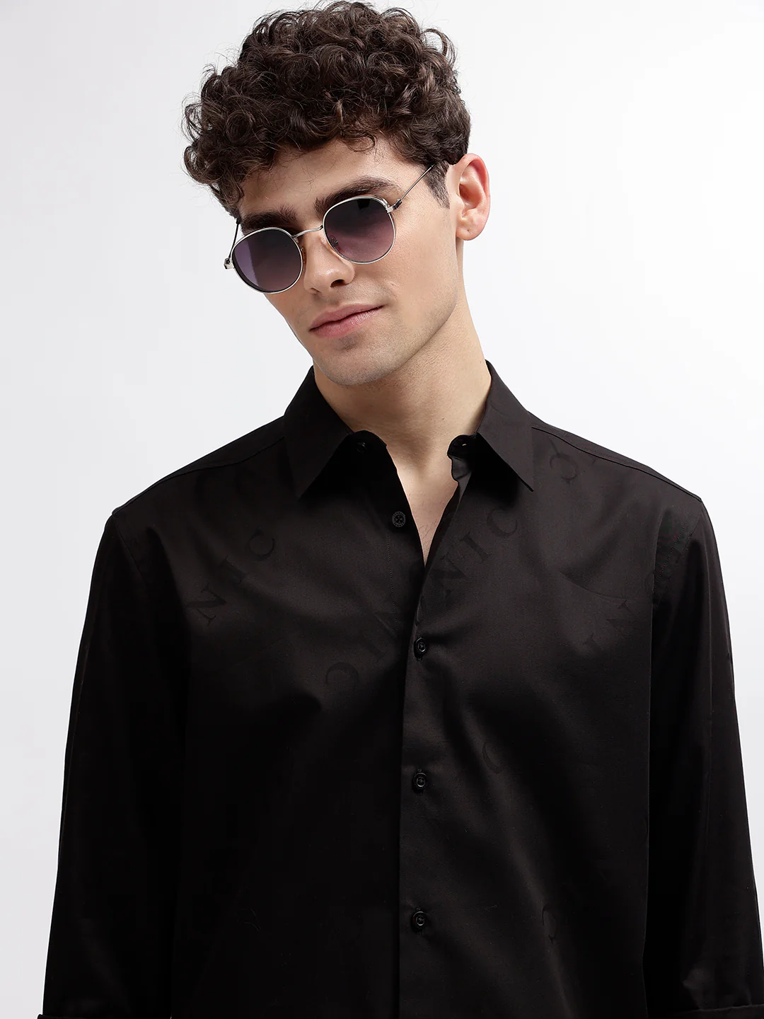 Iconic Men Black Printed Spread Collar Full Sleeves Shirt - Image 6