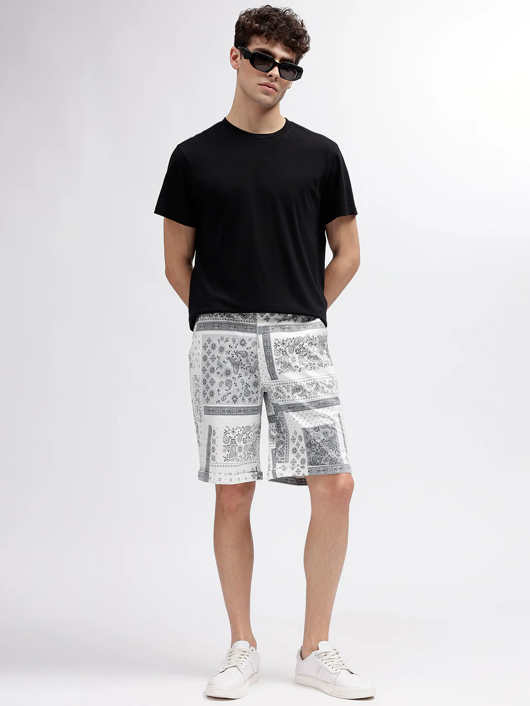 Iconic Men White Printed Relaxed Fit Shorts - Image 4