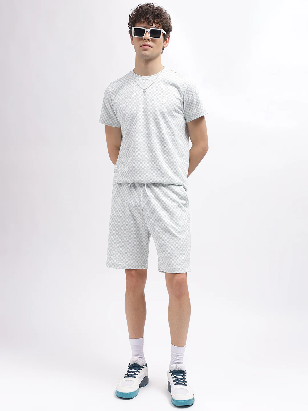 Iconic Men White Checked Regular Fit Mid-Rise Shorts - Image 4