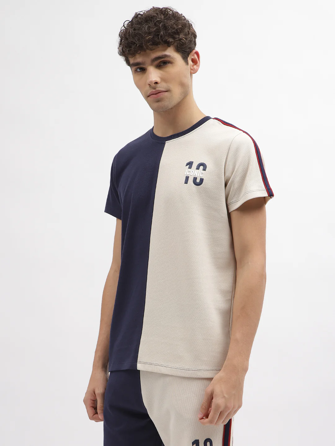 Iconic Men Navy Blue Printed Round Neck Short Sleeves Tshirt - Image 2