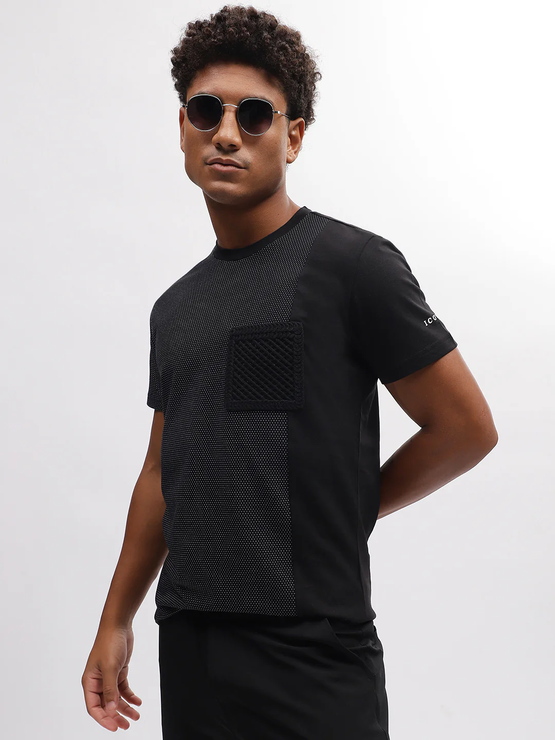 Iconic Men Black Printed Round Neck Short Sleeves Tshirt - Image 2