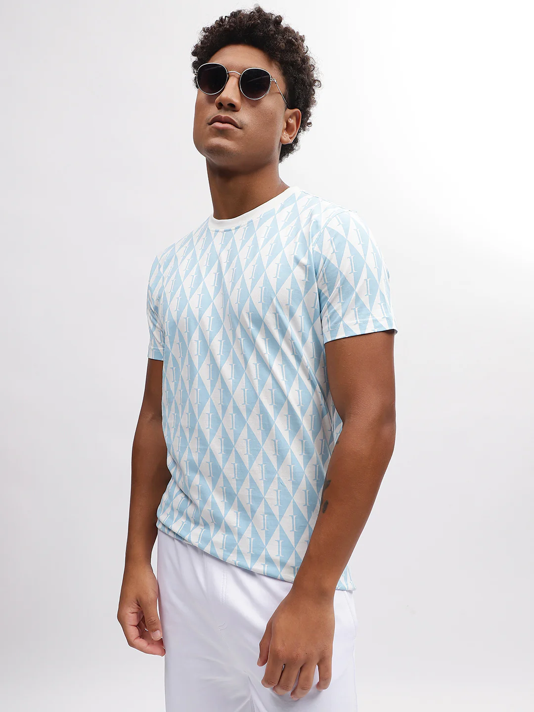 Iconic Men Blue Printed Round Neck Short Sleeves Tshirt - Image 2