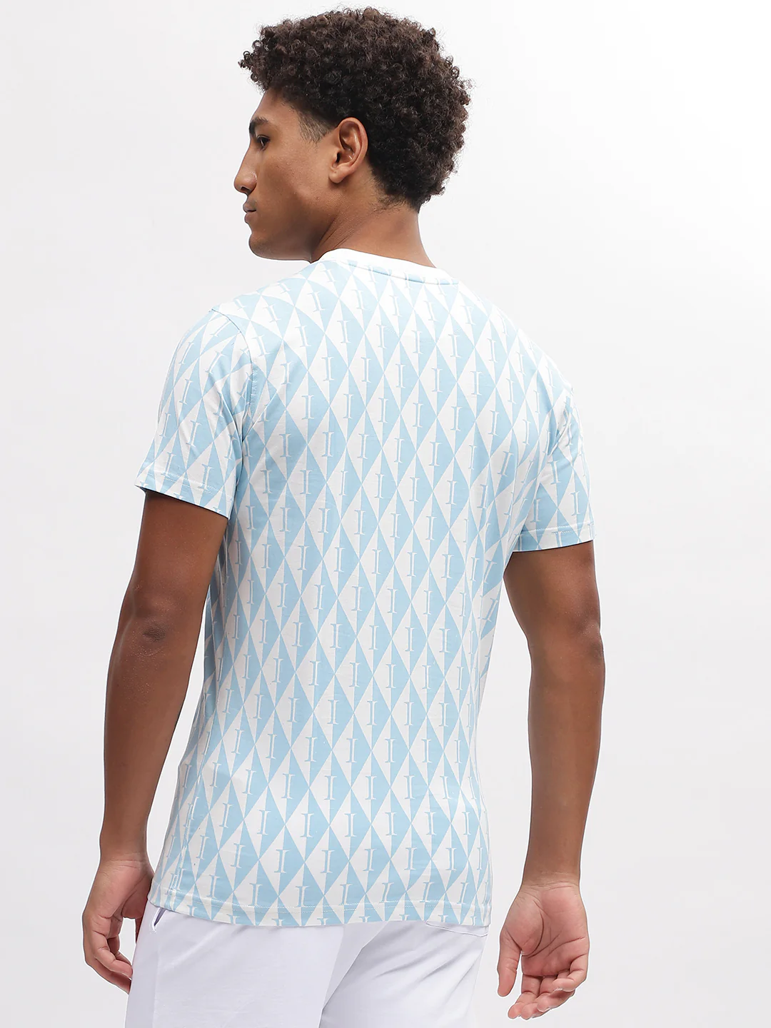Iconic Men Blue Printed Round Neck Short Sleeves Tshirt - Image 4
