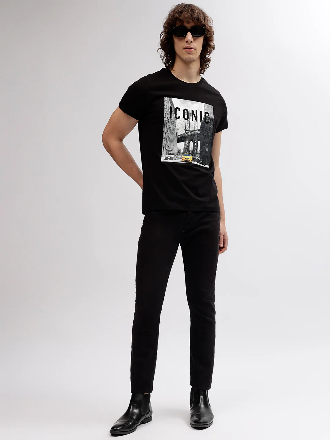 Iconic Men Black Printed Round Neck Short Sleeves Tshirt - Image 5
