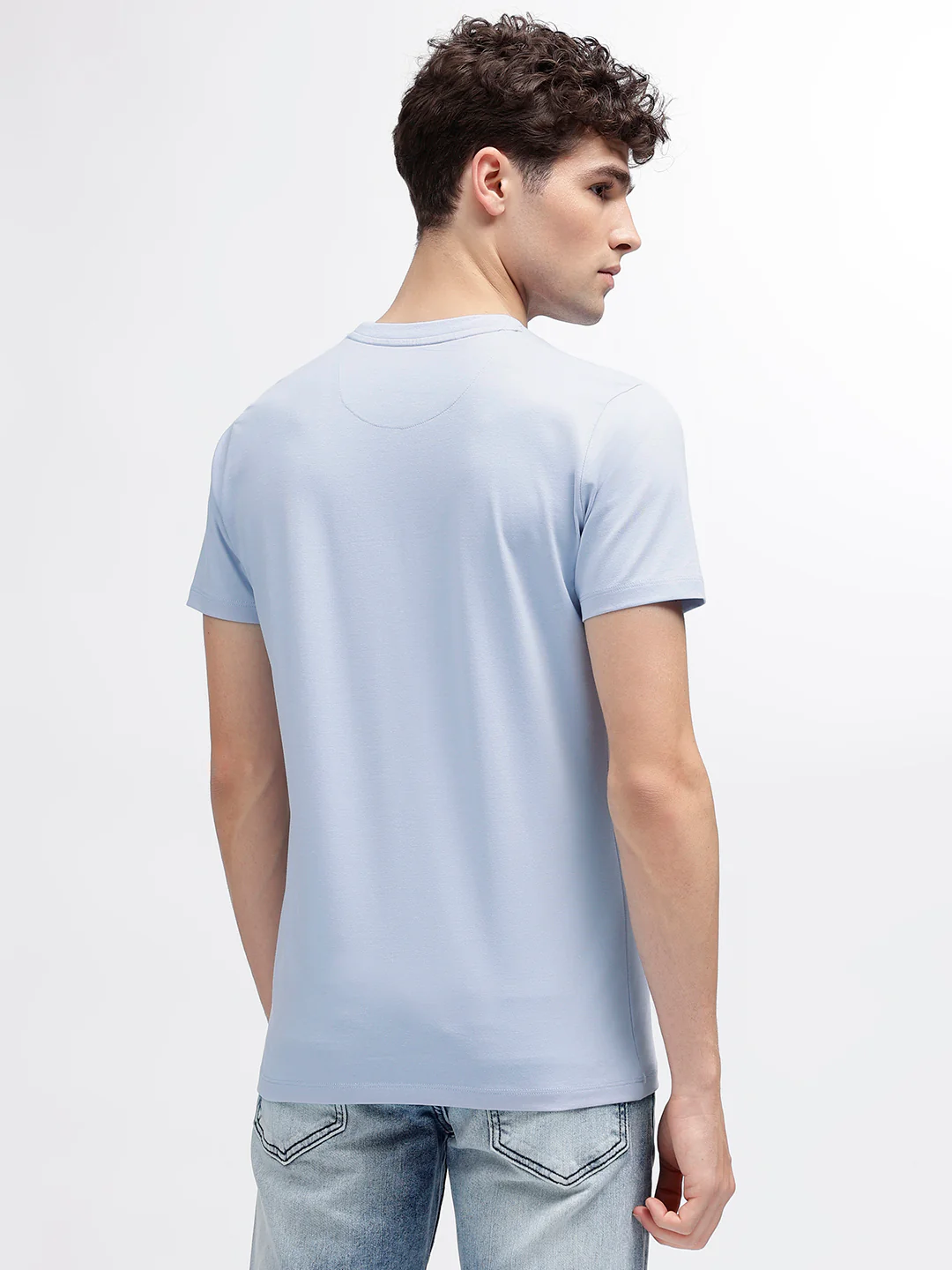Iconic Men Blue Solid Round Neck Short Sleeves Tshirt - Image 3