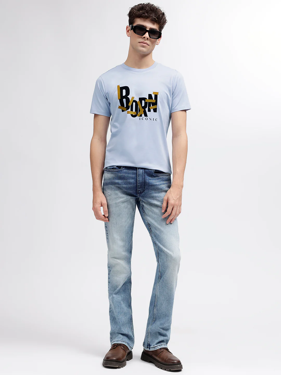 Iconic Men Blue Solid Round Neck Short Sleeves Tshirt - Image 4