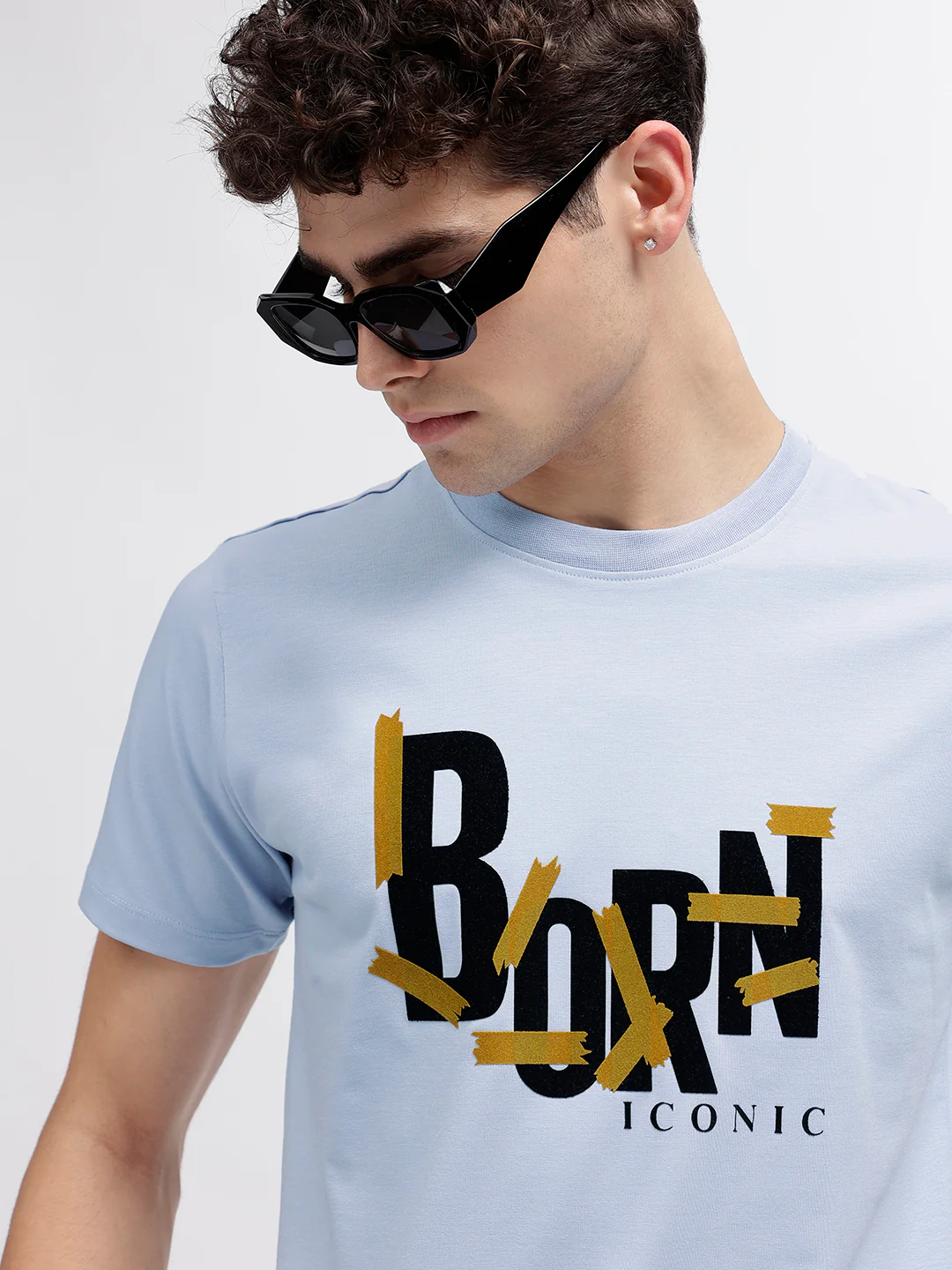 Iconic Men Blue Solid Round Neck Short Sleeves Tshirt - Image 5