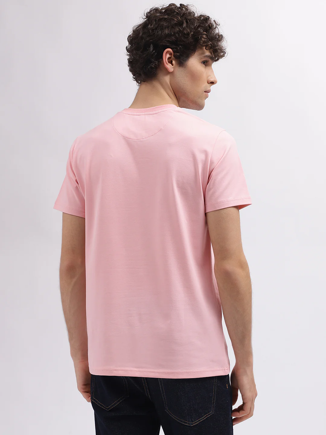 Iconic Men Pink Solid Round Neck Short Sleeves Tshirt - Image 4
