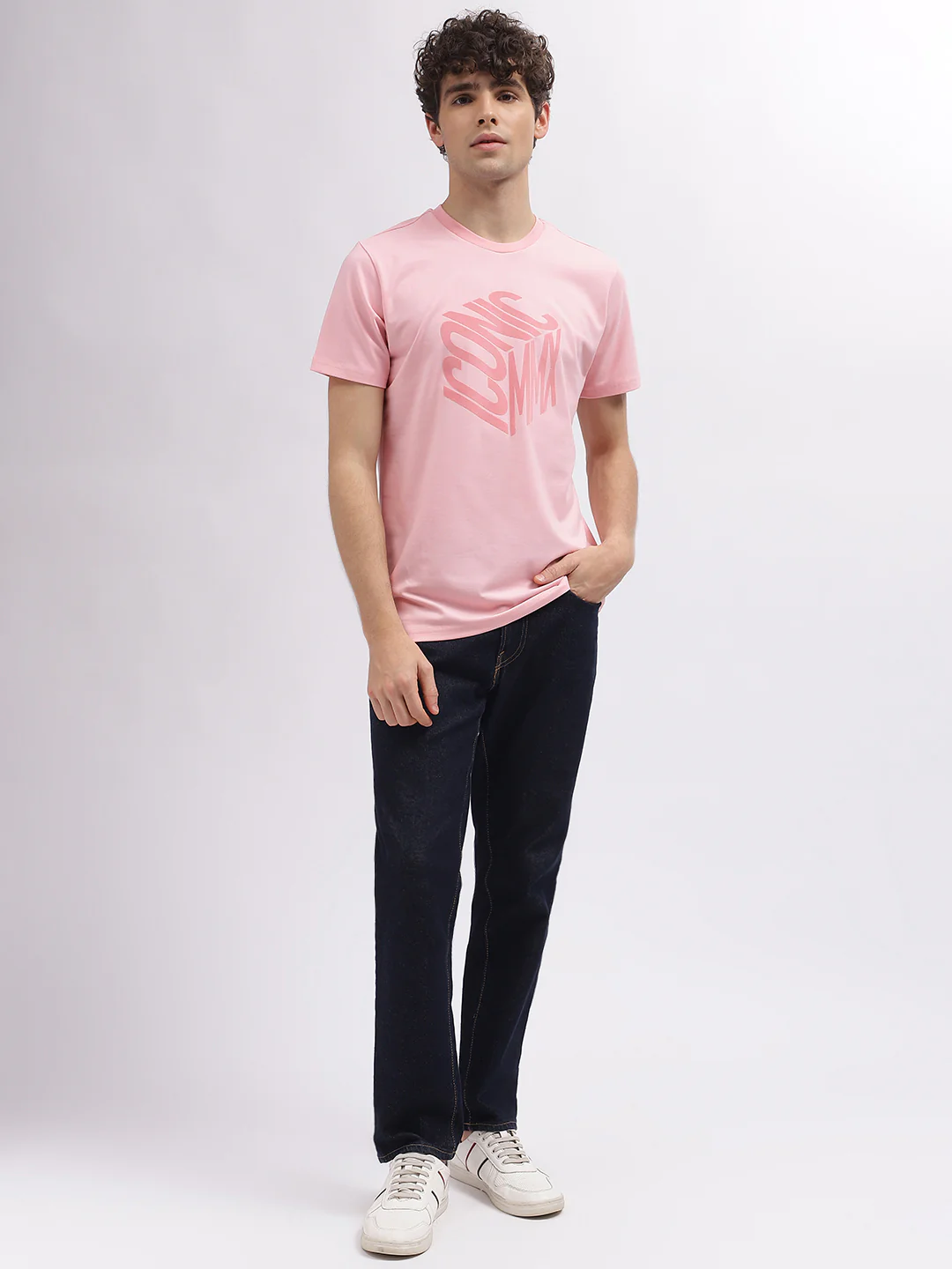 Iconic Men Pink Solid Round Neck Short Sleeves Tshirt - Image 5