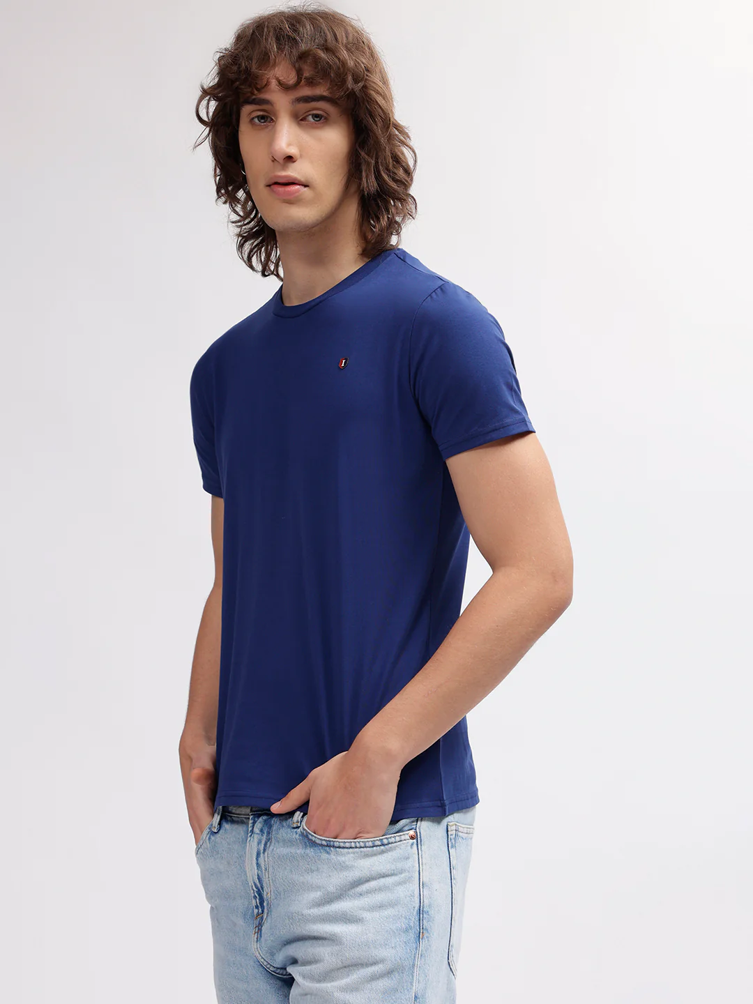 Iconic Men Navy Blue Solid Round Neck Short Sleeves Tshirt - Image 3
