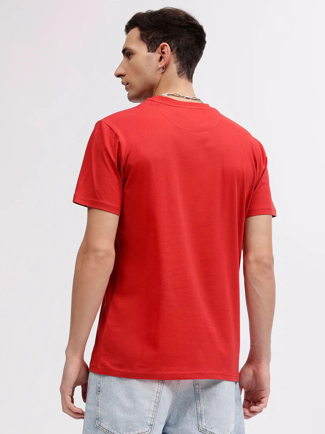 Iconic Men Red Solid Round Neck Short Sleeves Tshirt - Image 5