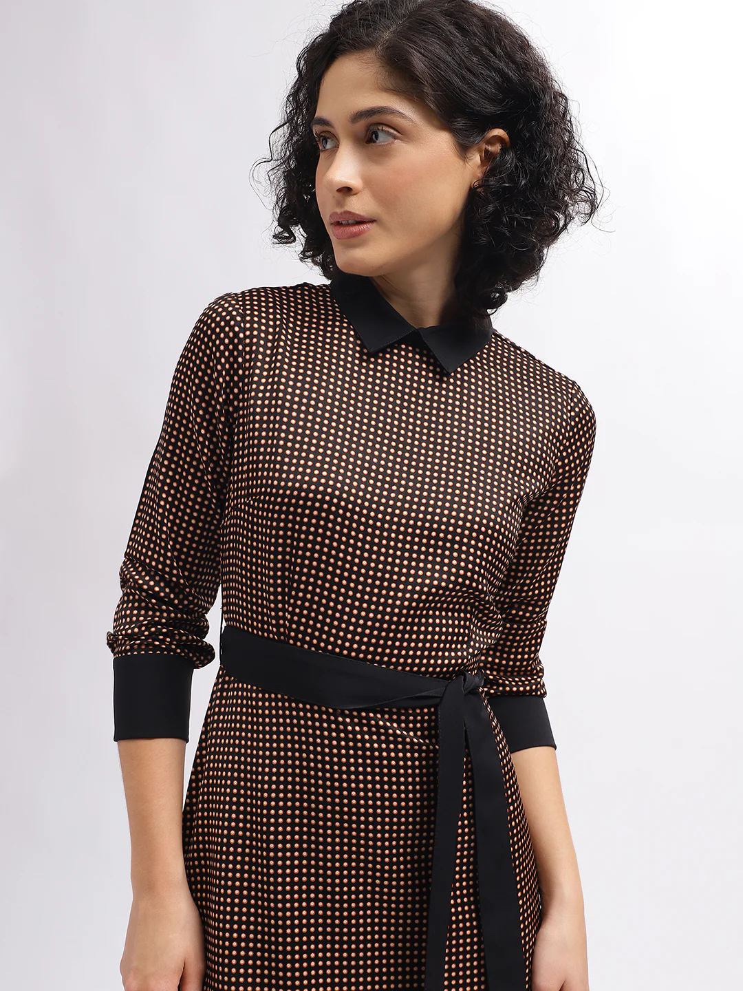Iconic Women Black Printed Shirt Collar Full Sleeves Dress - Image 2