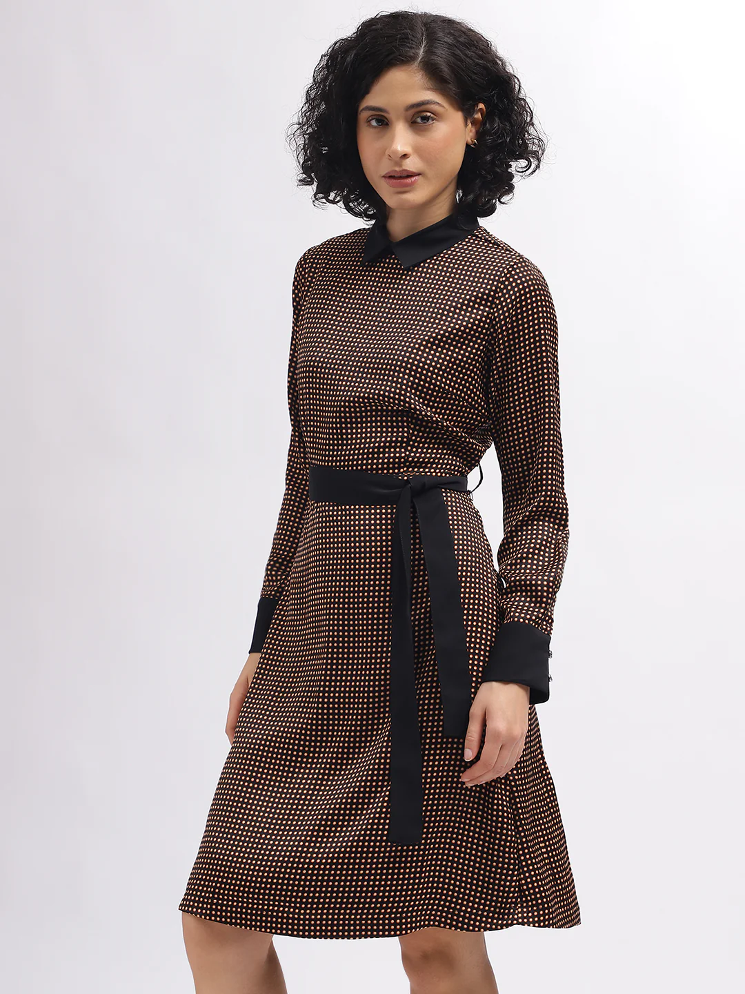 Iconic Women Black Printed Shirt Collar Full Sleeves Dress - Image 3