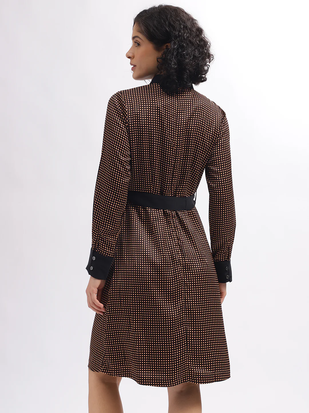 Iconic Women Black Printed Shirt Collar Full Sleeves Dress - Image 4
