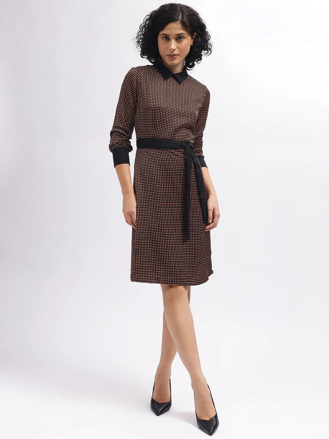Iconic Women Black Printed Shirt Collar Full Sleeves Dress - Image 5