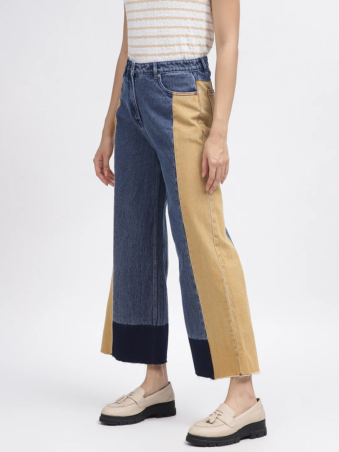 Iconic Women Blue Colour Blocked Flared Jeans - Image 2
